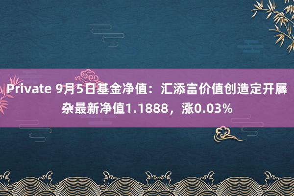 Private 9月5日基金净值：汇添富价值创造定开羼杂最新净值1.1888，涨0.03%